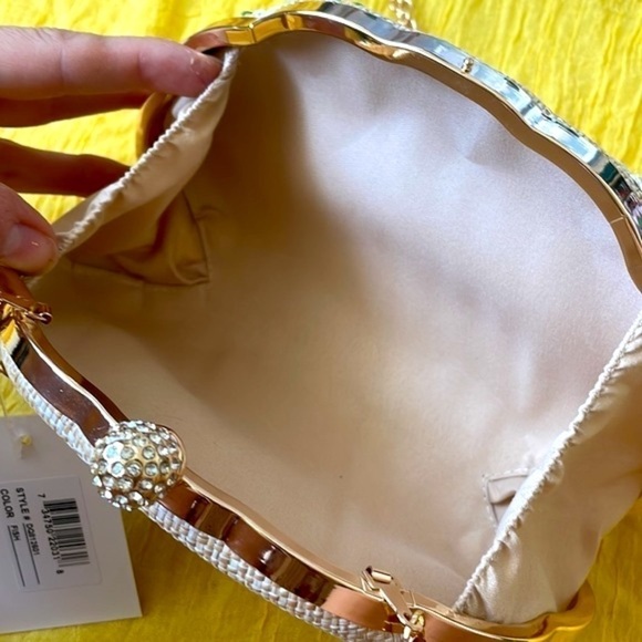 Brand New D\'Margeaux Embroidered Tropical Fish Shell Straw Crossbody Chain Purse